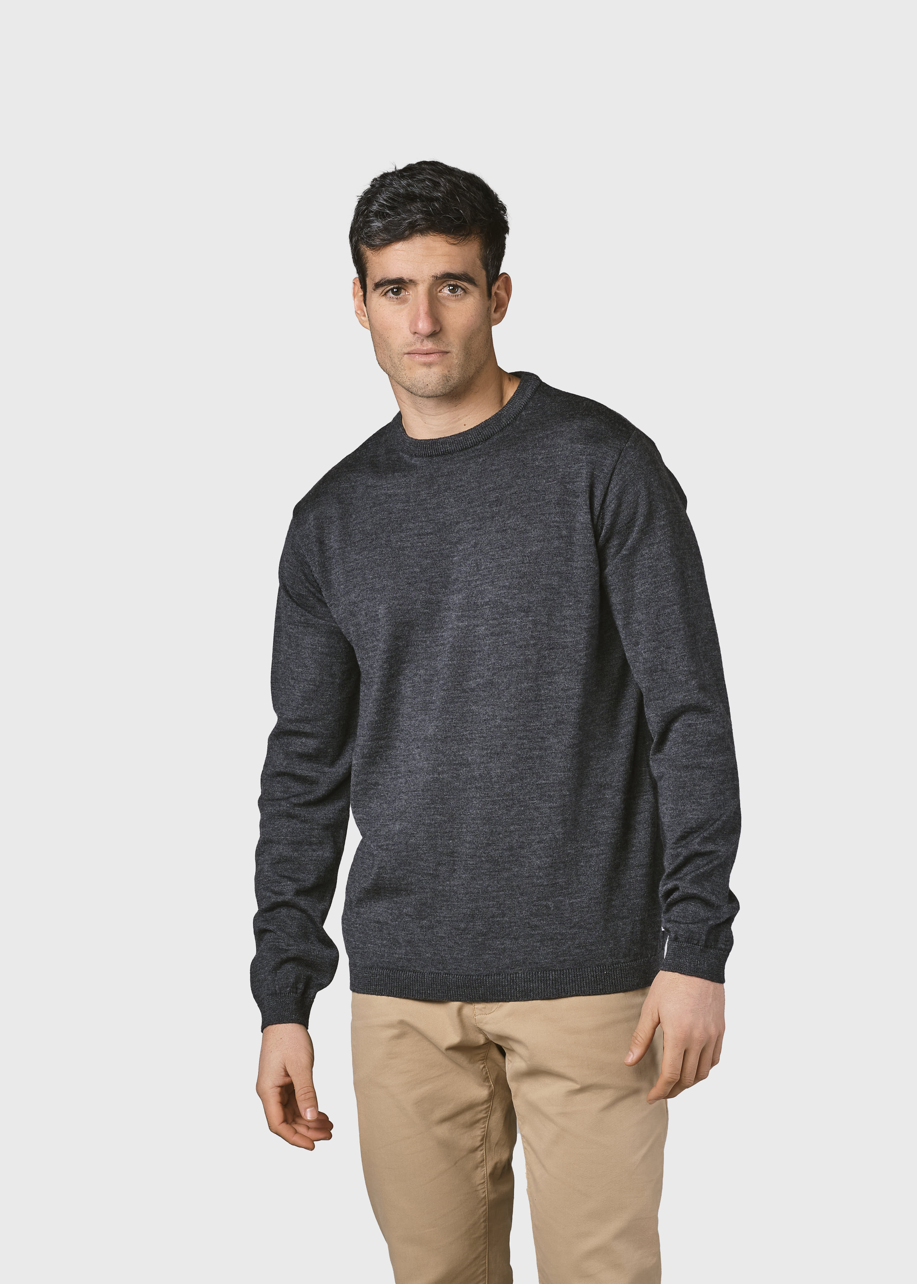 Herren-Strickpullover Mens basic merino knit Anthracite (100% Wolle)