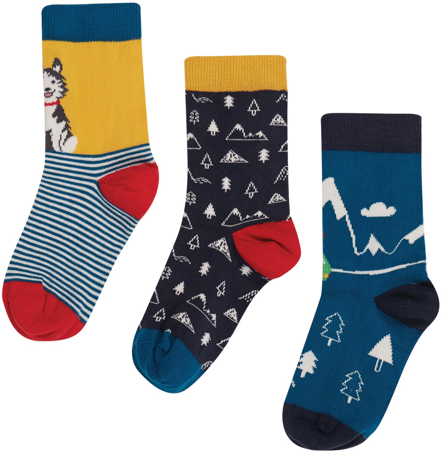 Kinder-Socken im 3er-Pack mit Husky und Schneelandschaft