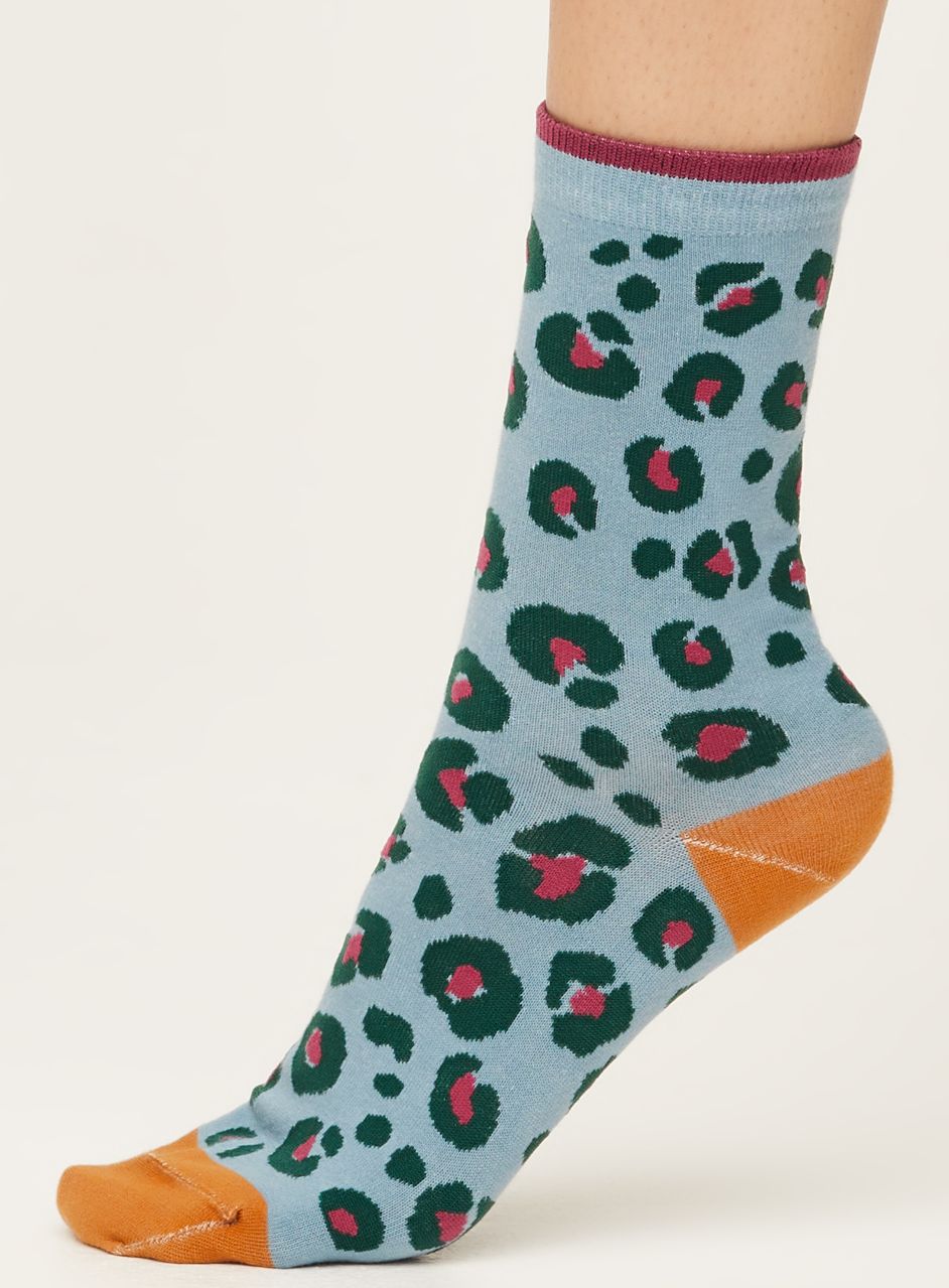 Damen-Socken Leopard Print Sea Blue