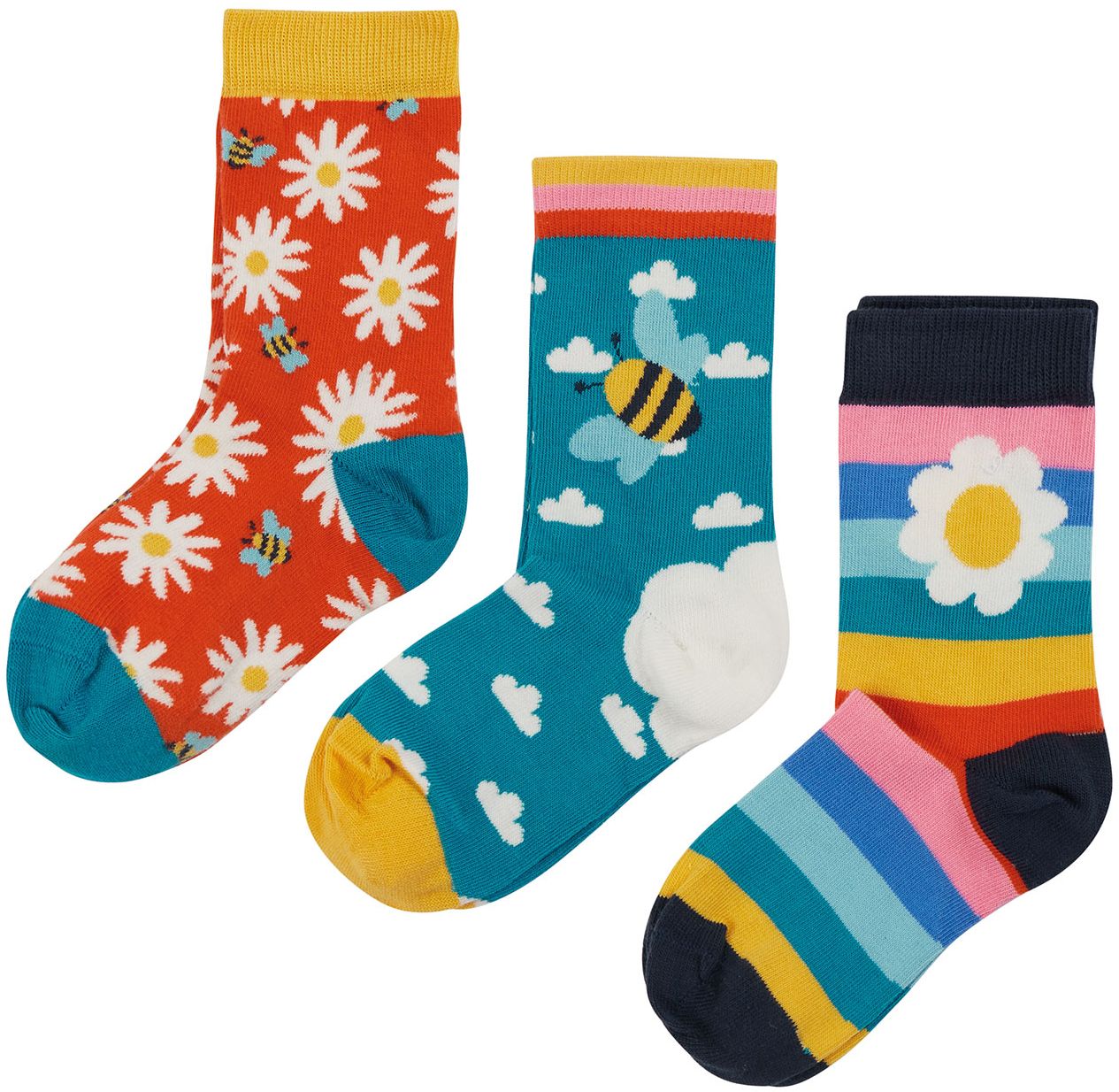 Gemusterte Socken im 3er-Pack mit Blumen und Bienen