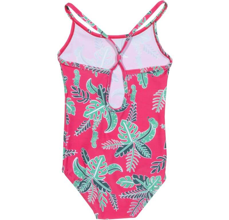 Pinkfarbener Badeanzug mit Blätter-Print