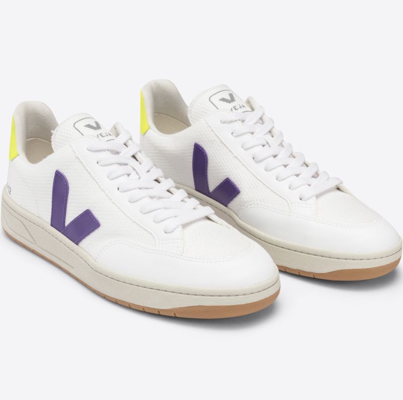 Vegane Herren-Sneaker V-12 B-Mesh White/Purple/Jaune Fluo
