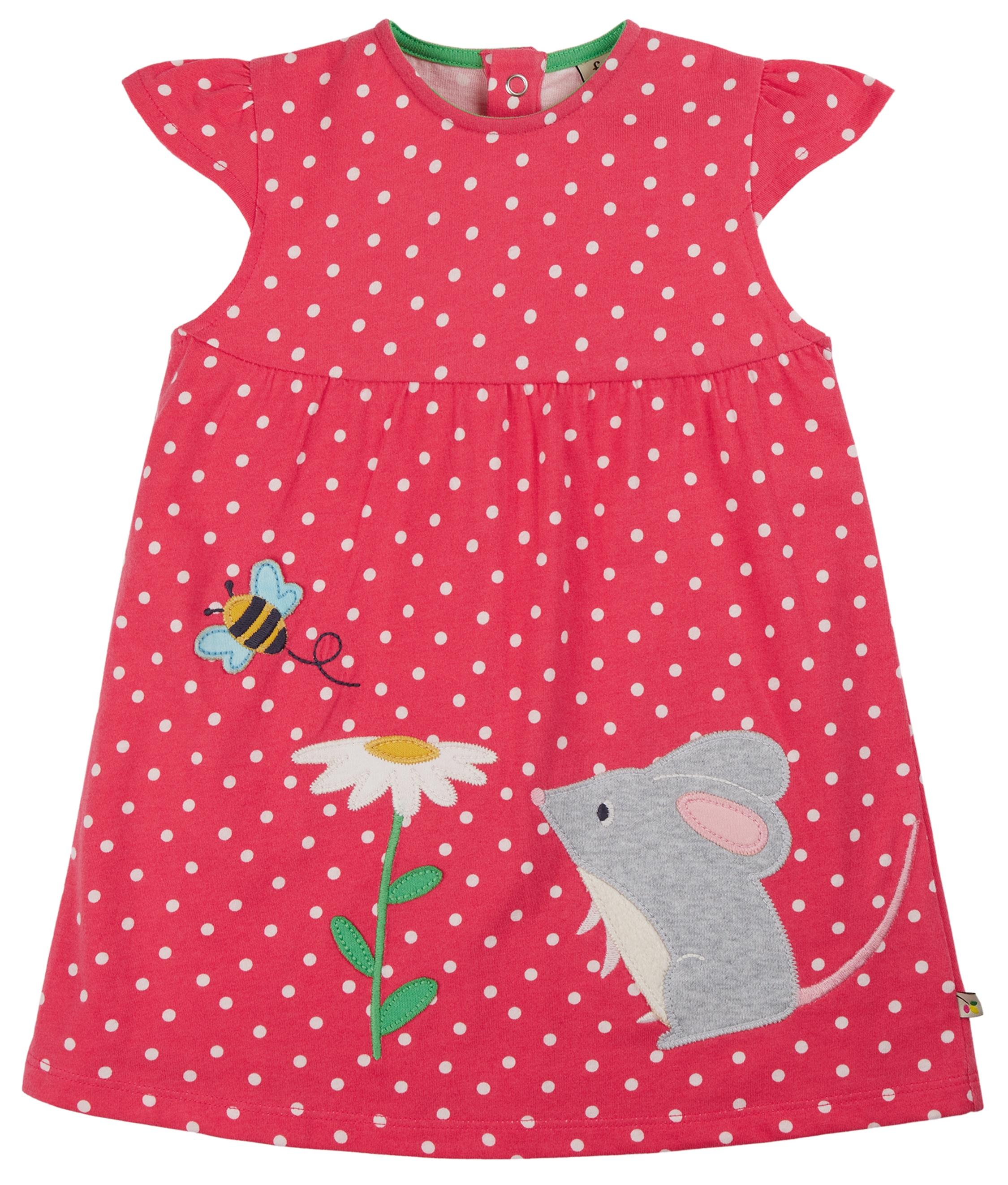 Gepunktetes Kurzarm-Kleid mit Maus in Rot