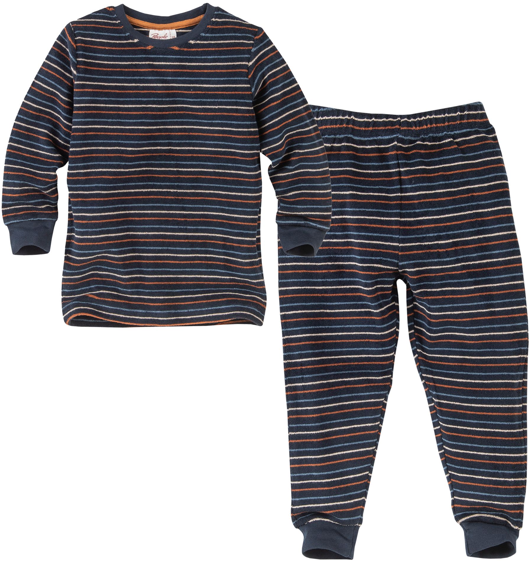 Zweiteiliger Frottée-Schlafanzug mit Streifen dunkelblau